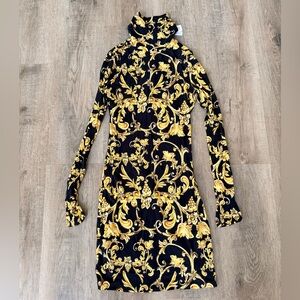 Alice + Olivia Black and Gold Long Sleeve Dress